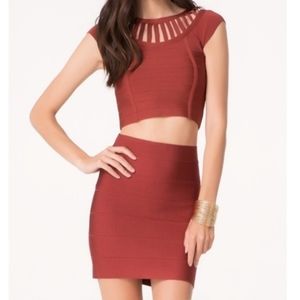 bebe multi band bandage top and skirt